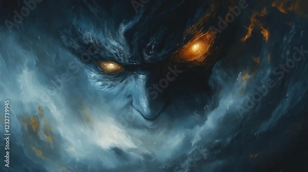 Obraz Menacing Blue Goblin with Glowing Eyes