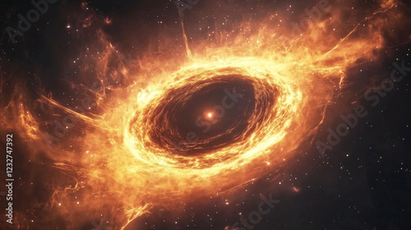 Obraz Massive Black Hole Surrounded by Fiery Accretion Disk in Space
