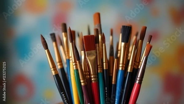 Obraz Bunch of colorful artistic paintbrushes in different sizes and shapes,, World art day, copy space