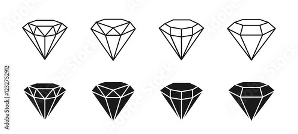 Obraz Diamond crystal vector icons.
Flat and outline diamonds crystals.