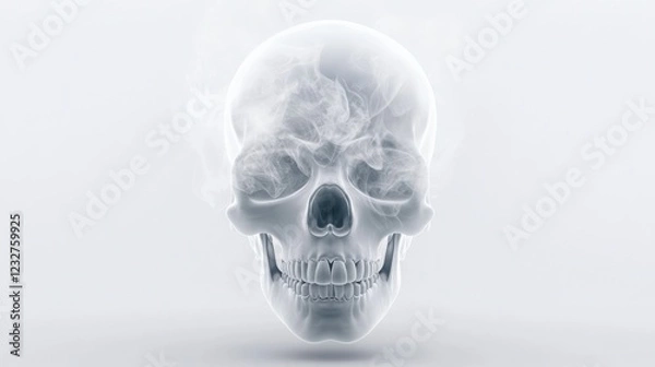 Fototapeta a human skull with smoke coming out of its eyes and nose on a white background