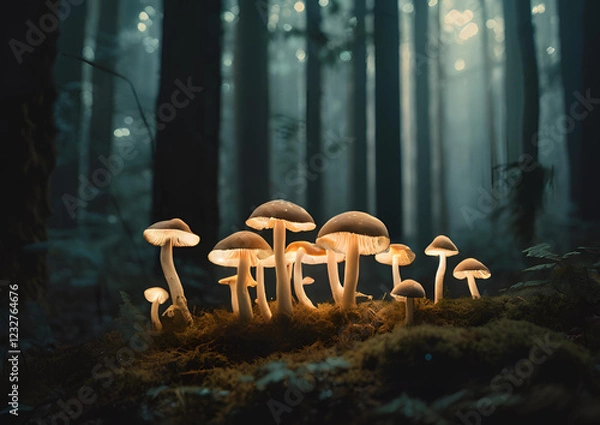 Fototapeta Mystical Forest with Glowing Mushrooms