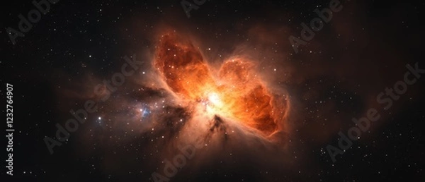 Fototapeta stunning nebula with bright orange clouds in space, astronomy background