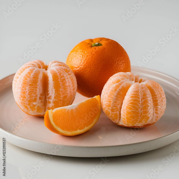 Obraz Fresh Oranges on a Plate sliced white background 
