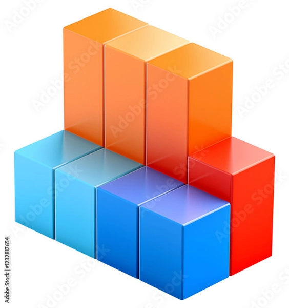 Fototapeta 3d icon of bar graph, isometric view, transparent background