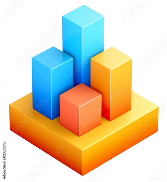 Fototapeta 3d icon of bar graph, isometric view, transparent background