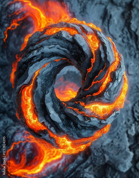 Obraz Whirling Magmatic Maelstrom – Fiery Swirling Lava Orb with Cracked Rock Texture, wallpaper, concept, creative inspiration, design template