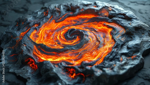 Obraz Whirling Magmatic Maelstrom – Fiery Swirling Lava Orb with Cracked Rock Texture, wallpaper, concept, creative inspiration, design template