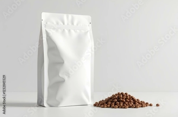 Obraz Blank Paper Bag Package. Foil Pouch Packaging Eatery . Snack Sachet Pack Zoo Store Mockup