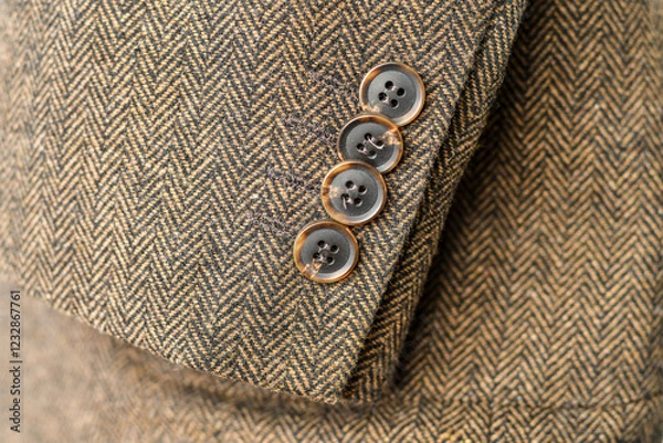 Fototapeta Close up of light brown woolen jacket with a sleeve fragment.