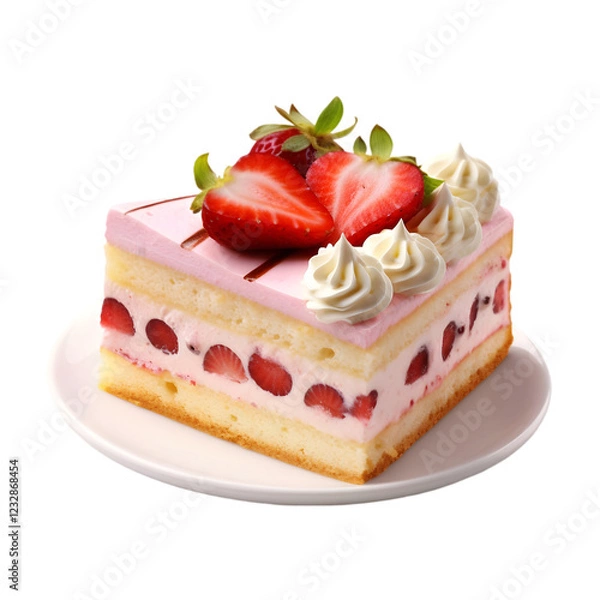 Fototapeta Ultra-realistic strawberry shortcake slice with Background Design in Ultra-Realistic Style