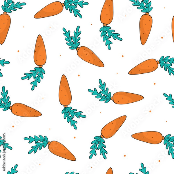Fototapeta Carrots doodles, cartoon elements seamless pattern for wallpaper, textile prints, product packaging, background, wrapping paper, nursery decor, etc. EPS 10