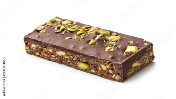 Fototapeta A Dubai-style chocolate bar with pistachios and knafeh, isolated on white