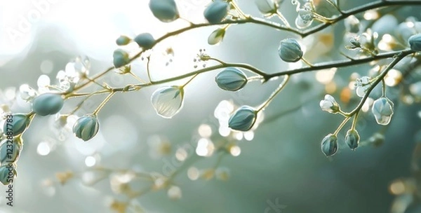 Obraz Concept of World Environment Day, featuring a delightful spring blur of green nature with a sun light flare effect, against a backdrop of a blue sky with white clouds