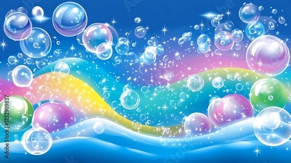 Obraz Colorful Bubbles Floating Over Rainbow Waves