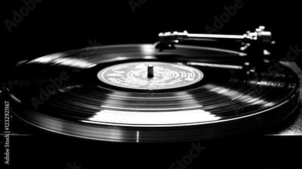 Fototapeta Classic Vinyl Record Spinning on a Turntable in Black Background