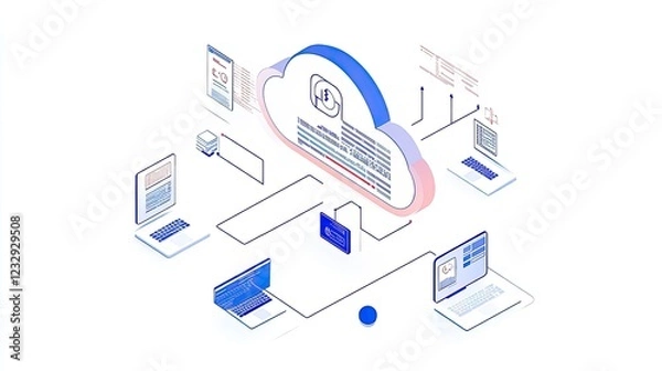 Fototapeta Cloud Computing Network Multiple Devices Data Synchronization