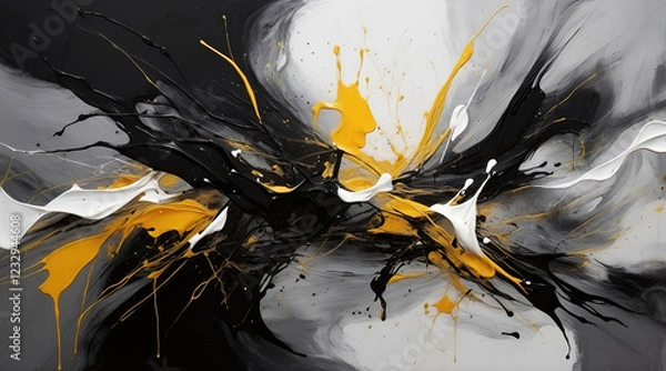 Obraz Modern art. Colorful drawing with splashes of paint on a black background. Abstract expressionist painting. Illustration that shows creative expression and energy in bright colors