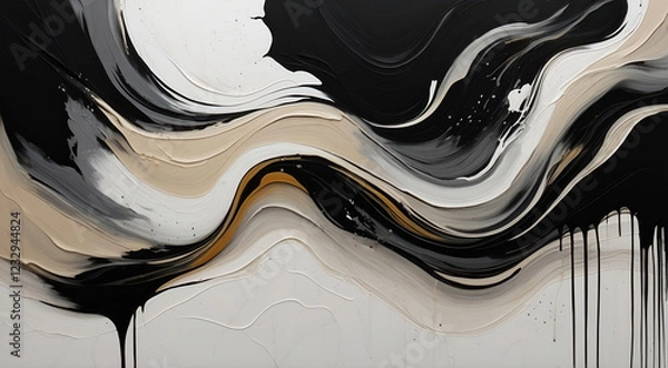 Fototapeta Modern art. Colorful drawing with splashes of paint on a black background. Abstract expressionist painting. Illustration that shows creative expression and energy in bright colors