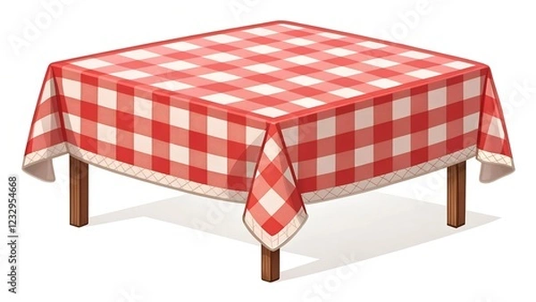 Fototapeta This is an illustration of a square table with a red and white checkered tablecloth