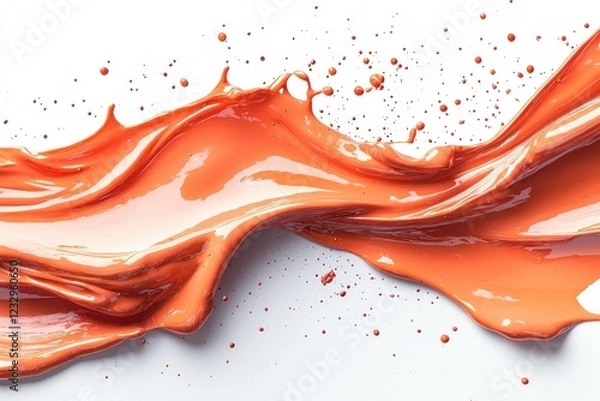 Fototapeta Orange liquid splash wave on white background, dynamic fluid motion