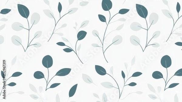 Fototapeta Soft Greenery Pattern with Minimalistic Leaves on Light Background