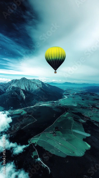 Obraz Aerial View of a Colorful Hot Air Balloon Over Serene Landscape