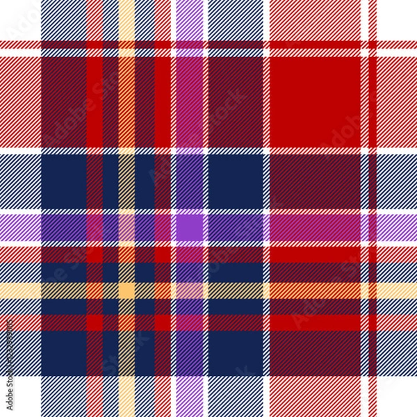 Fototapeta This tartan check pattern is made up of red, blue, purple and yellow. It would be great for a geometric design.