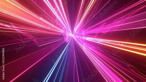 Fototapeta Abstract Neon Light Speed Tunnel Digital Art