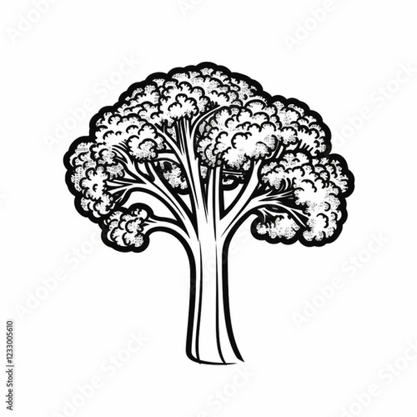 Fototapeta Broccoli cabbage, icon, black and white sketch, isolated on a white background, minimalism, solitude, close-up, concept, for salad, menu, signboard, for printing