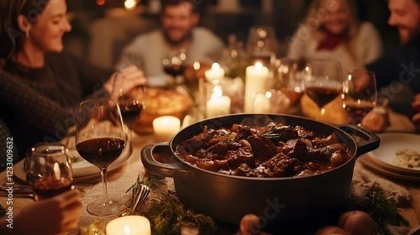Obraz Celebration of Beef Bourguignon with Family and Friends