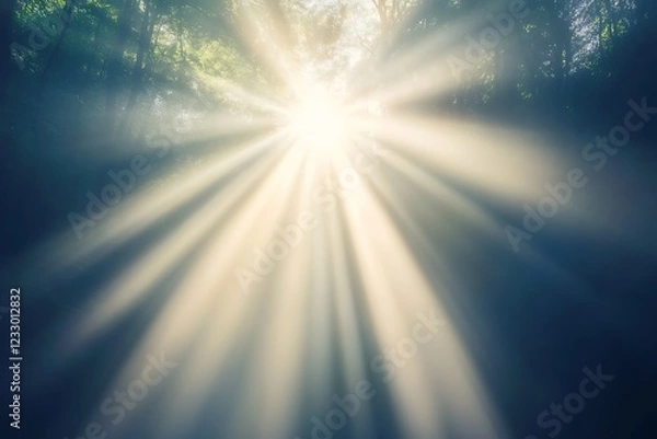 Fototapeta Sunlight Piercing Through a Misty Forest
