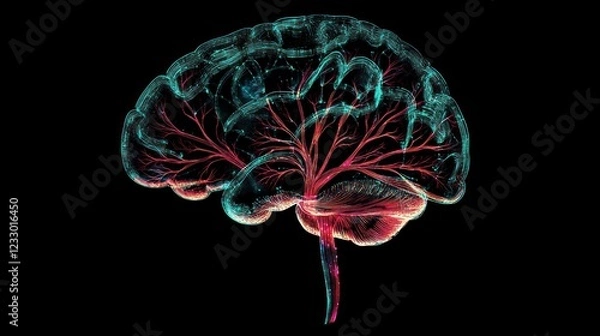 Fototapeta Abstract human brain, neural network, glowing.