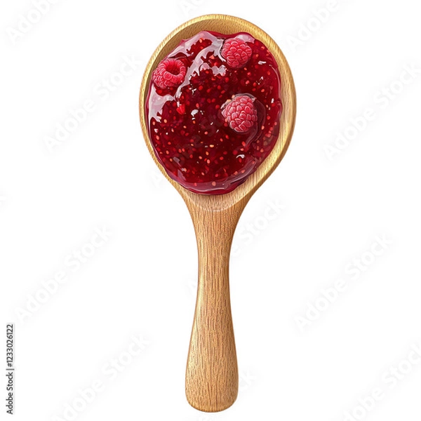Fototapeta red jam on a wooden spoon isolated on transparent background