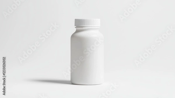 Fototapeta Plain White Bottle on Minimalist Surface with Soft Shadows