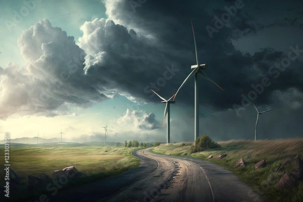 Fototapeta Wind turbines in the field