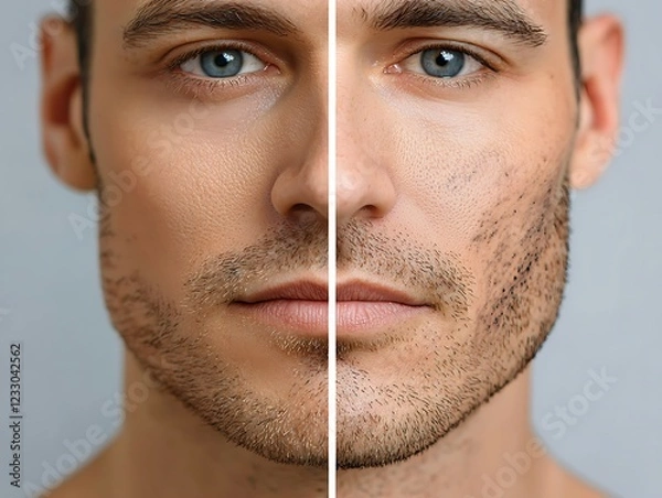 Fototapeta Before and After Tattoo Removal Man before and after laser tattoo removal procedures closeup comparison collage Laser and cosmetic procedure for smooth and clean healthy skin
