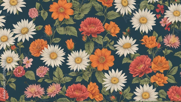 Fototapeta Seamless pattern with flowers