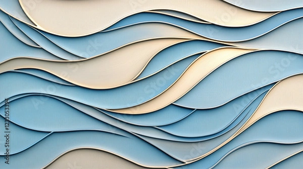 Obraz Abstract layered waves in blue and beige tones for modern art decor