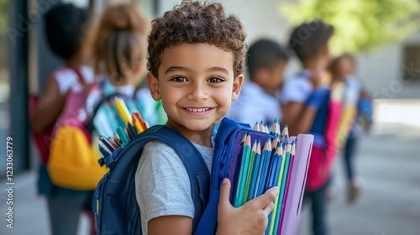 Fototapeta Help kids get ready for school by donating supplies like pencils, paper, and backpacks. This helps them succeed in school.