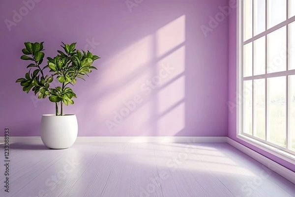 Fototapeta A vacant room painted in pastel purple, complemented by a gradient abstract background, offers an excellent space for showcasing your product.
