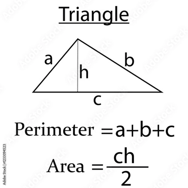 Fototapeta Perimeter and area of triangle in math. shapes in geometry. Vector illustration.