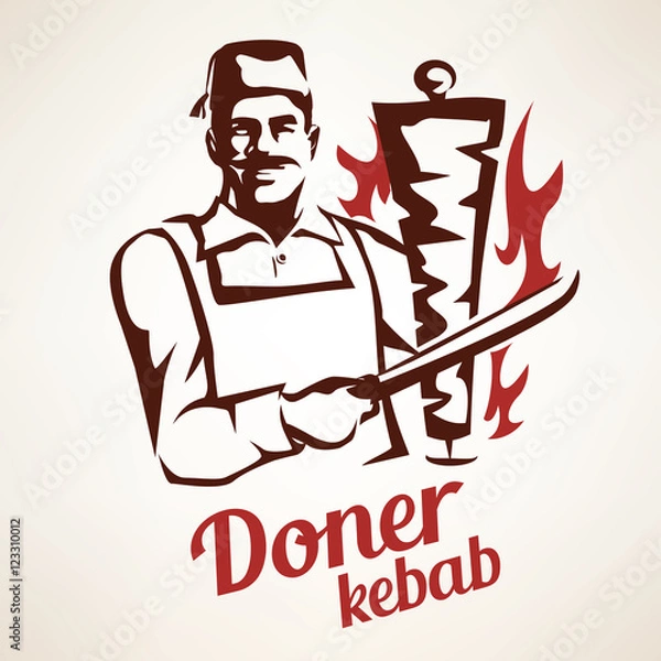 Fototapeta ilustracja kebab doner, symbol konspektu w stylu vintage