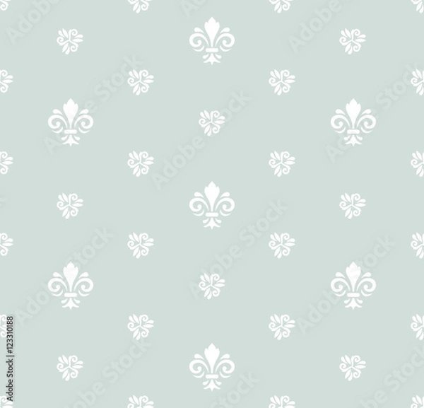 Fototapeta Seamless vector light blue and white ornament. Modern geometric pattern with royal lilies