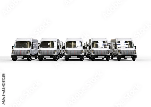 Fototapeta 3D render image representing a fleet of delivery vans. cars fleet