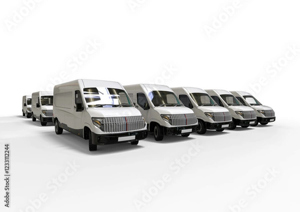 Fototapeta 3D render image representing a fleet of delivery vans. cars fleet
