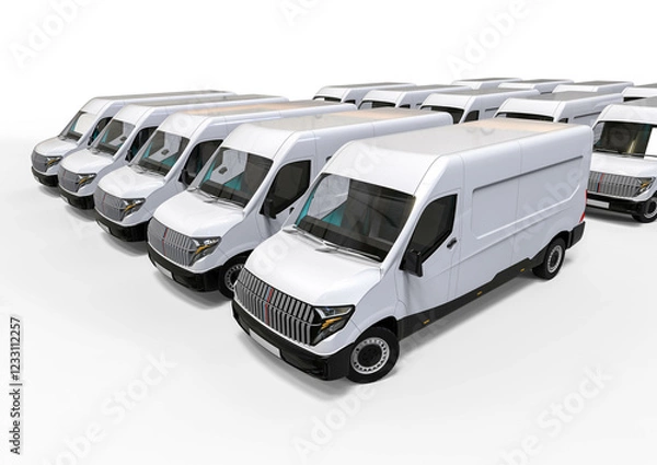 Fototapeta 3D render image representing a fleet of delivery vans. cars fleet