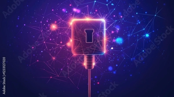 Fototapeta Illustration vector of an electric socket with a plug representing connection and disconnection concepts in a lines triangles and particle style design