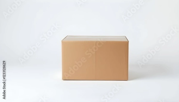 Obraz Cardboard box, plain, minimalist, studio lighting, white background, simple composition, geometric shape, packaging, neutral color, clean lines, front view, product photography, isolated object