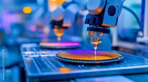 Obraz Precision Robotics in Semiconductor Manufacturing Process Close-Up